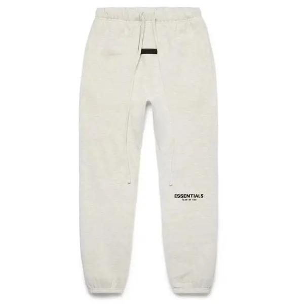 Fear of God Essentials Essential Light Oatmeal Pants with Drawstring Waist and Brand Tag for Comfortable Everyday Wear