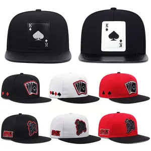 Poker Series Fashion Hip Hop Hat Unisex Style Flat Brim Hard Top Baseball Cap Men Women Color Block Casual Outdoor Fishing Adjustable 56-61 cm Satin Embroidery