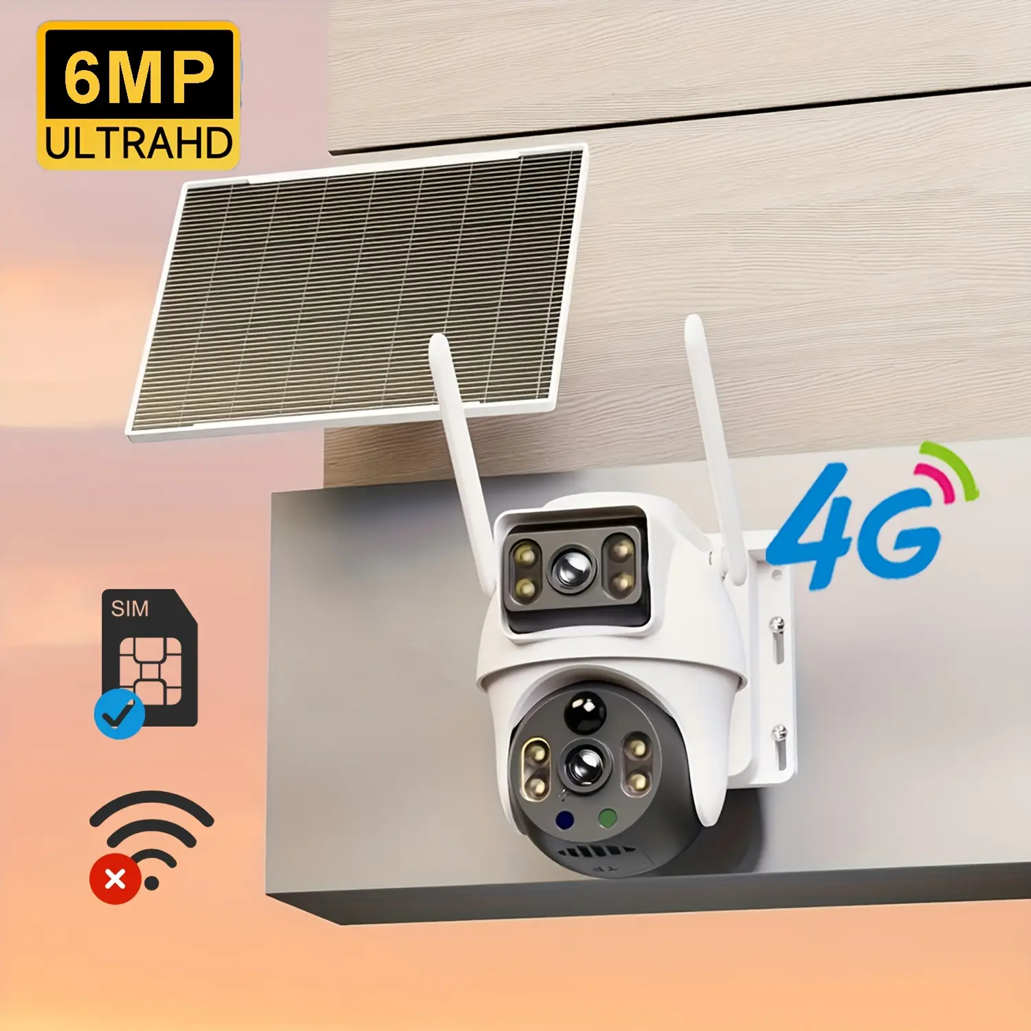XIAOVV 6MP 4G Outdoor Solar Panel Dual-Lens And Screens Security Monitoring Camera No WIFI Connection, Battery Powered, 360° Rotation And Tilt, Full Color Night Vision, PIR Human Detection, Two-Way Audio, Alarm Push, SIM Card Included