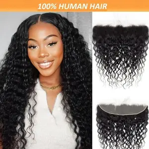 Durable Natural Black Water Wave Lace Frontal Closure 13x4 Ear to Ear, Pre-Plucked with Youngsters Hair, Versatile Lace Frontal for All Women	