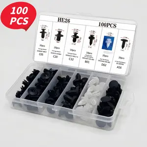 100-Piece Universal Automotive Expansion Screw Clip Set, suitable for mudguards, fenders, door panels, and other car components. Includes models C05, C20, C32, B01, D02, and A16. Car accessories-YY1