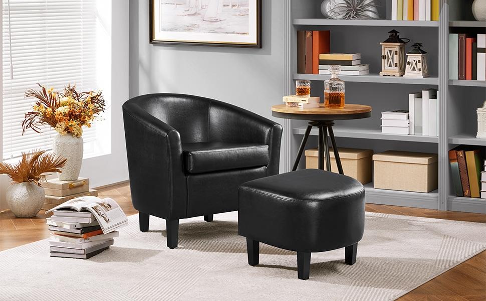 Yaheetech Accent Chair and Ottoman Set, Modern Barrel Chair and Footrest, Comfy Club Chair Armchair and Footstool for Living Room Bedroom Guestroom