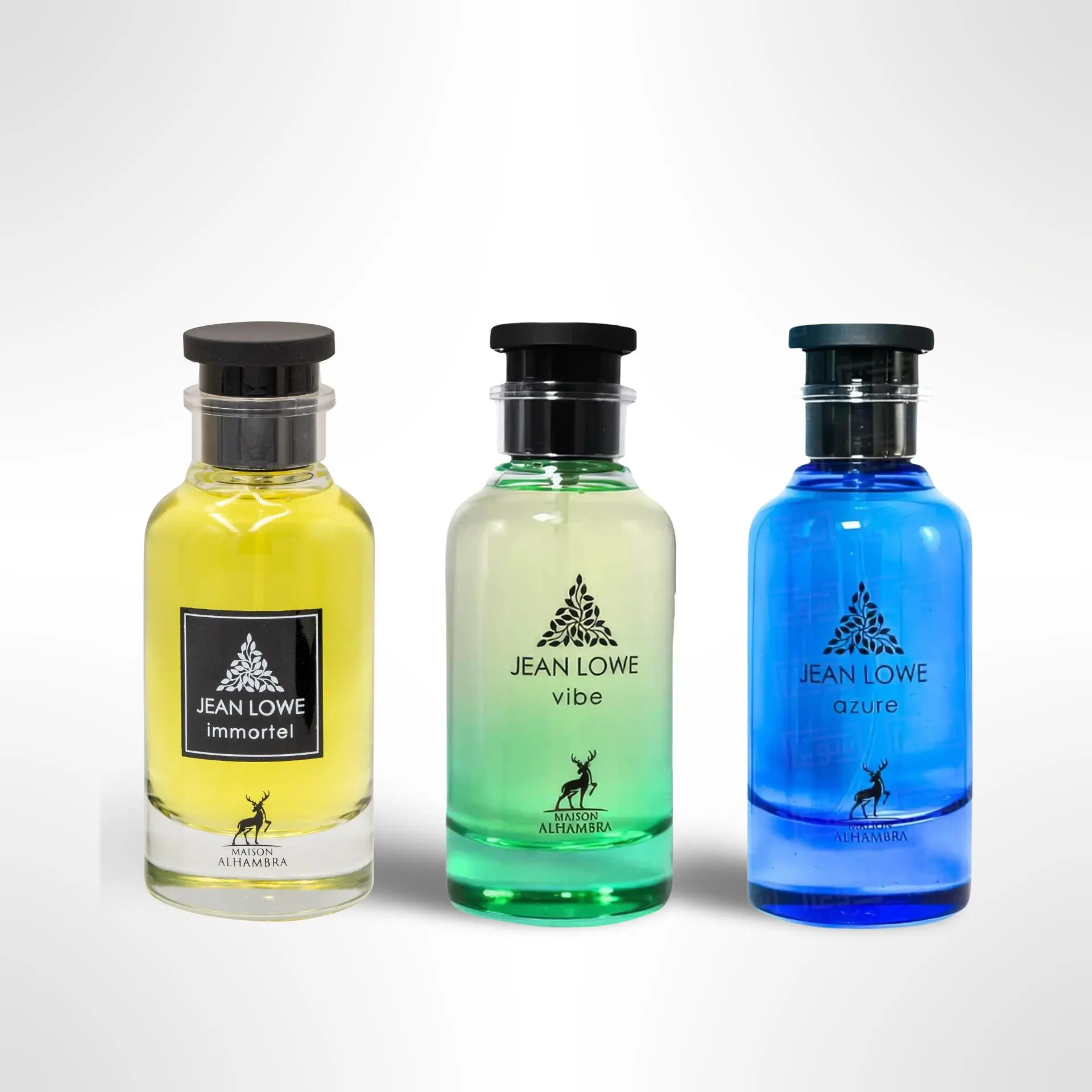 MAISON ALHAMBRA Multi-Scent Unisex Fragrance Bundle - 180ml 3-Scent Discovery Gift Set with Jean Lowe Vibe, Azure, Immortal Variants, Bundle Unisex Fragrances
