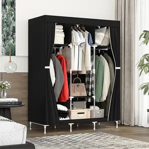 Portable Closet, 50-Inch with 3 Hanging Rods and 3 Storage Shelves, Non-Woven Fabric, Stable and Easy Assembly Black Portable Closets for Hanging Clothes Deals For You Days