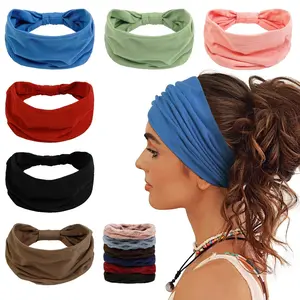 AIBFRID 6 Packs Wide Headbands for Women Non-Slip Soft Cotton & Spandex with 6 Hair Ties, Colorful Versatile Gym Accessories