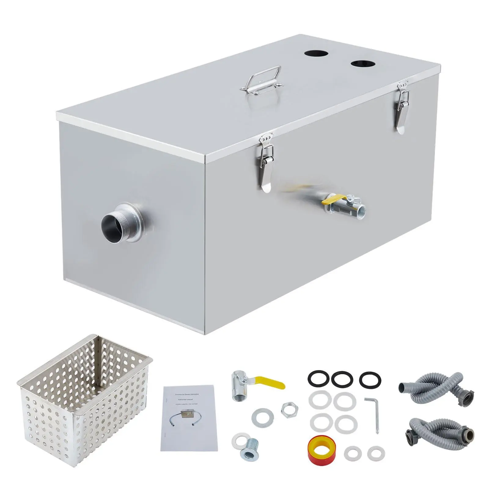 Commercial Grease Trap, 13Gpm Oil-Water Separator, Side Inlet Interceptor,Under Sink Grease Trap, for Restaurant Canteen Kitchen