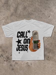men's regular fit call on jesus print round neck tee, casual short sleeve t-shirt for daily wear, men's top for all seasons, tropical