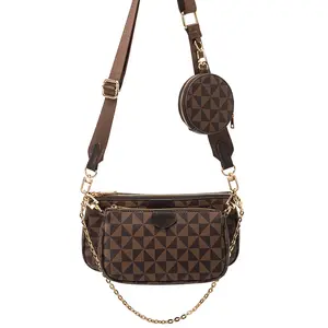 Trendy 3-in-1 Geometric Crossbody Bag for Women, Chain Shoulder Purse with Mini Pouch, TikTok Viral Multi-purpose Handbag
