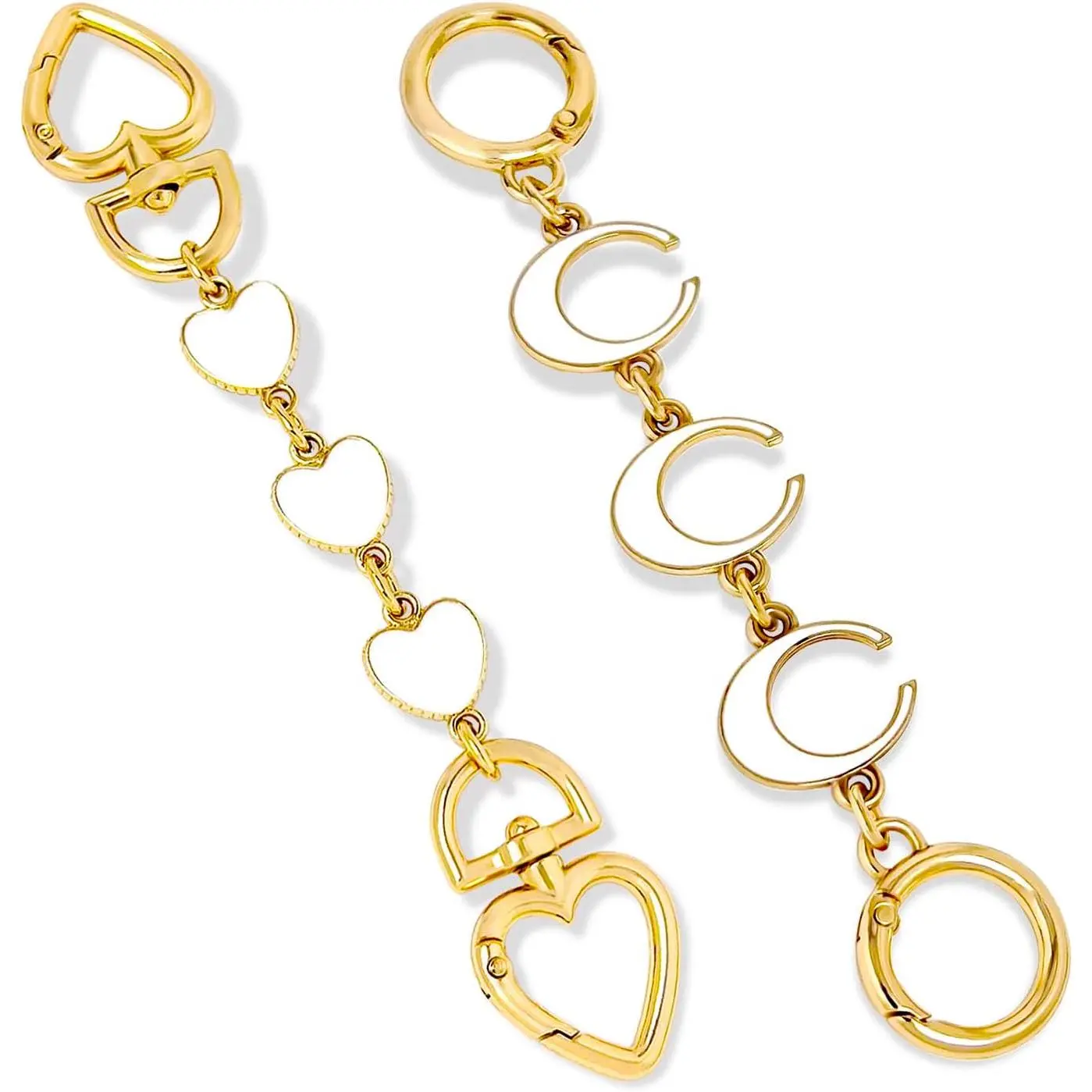 2 count Bag Extender Chain, Purse Strap Extender for Handbag, Purse Extender Chain, Bag Extension Chain Extender for Purse Handbags,  Bag Strap Extender, White Heart & Moon