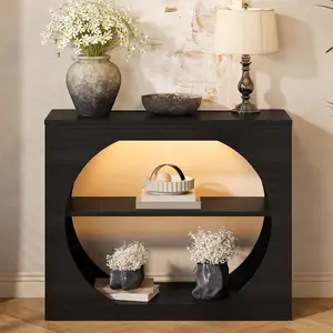 Entryway Table, 39'' Black Console Table with LED Light 3-Tier Sikaic Modern Wood Accent Console Tables for Entryway, Living Room, Foyer, Hallway, Entry