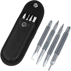 4-Piece Nail Setter Dual Head Nail Set with 1/8-in & 3/32-in Heads, Dual Head Center Punch, Hammerless Cold Chisel, Hinge Pin Remover Punch, Corrosion-Resistant Oxidation Finish, Precision-Machined Carbon Steel Tools, Ideal for Wood & Metal Marking