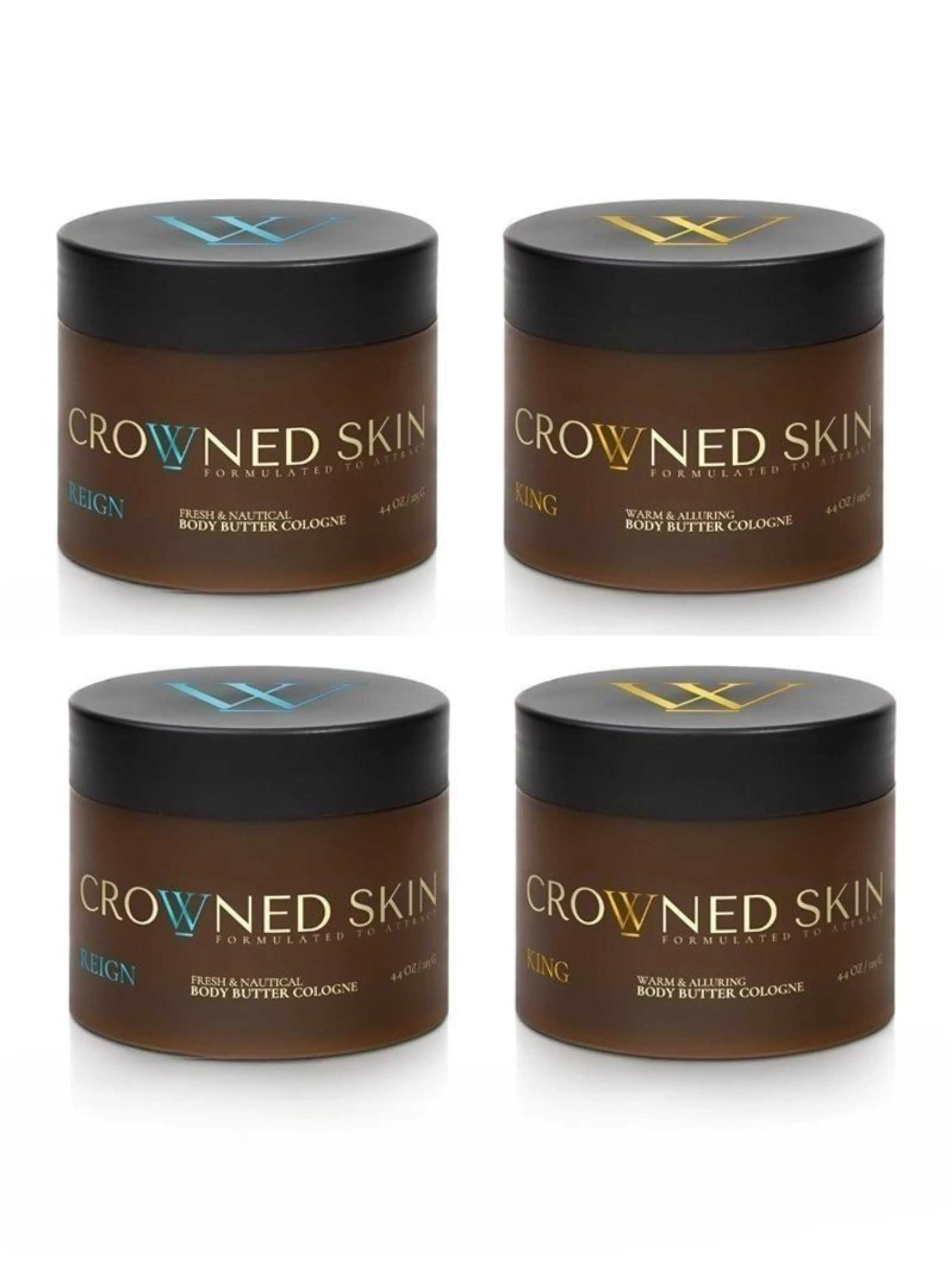 【Buy 2 Get 2 Free】Crowned Skin King & Reign Body Butter Cologne Set, 4PCS Warm Alluring & Fresh Nautical Scent Men Moisturizing Body Cream, 4.4oz Each