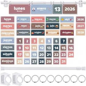 Back to School Spanish Classroom Flip Calendar 2026 2027 2028 Reusable Classroom Calendar Calendario Espanol Bulletin Board White Board Classroom Decor Teacher Hack Organization Kit Include Rod and 54 Date Cards for Preschool kindergarten Primary