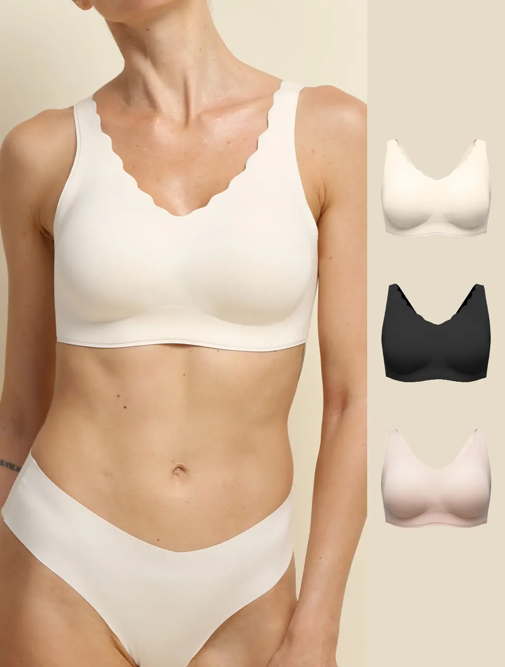 COMFELIE 3pcs/set Women's Seamless Bras, No Underwire Scalloped Bras,Women adjustable Strap Bra