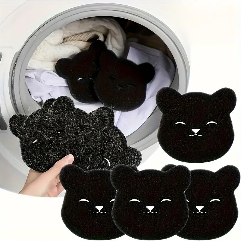 4pcs Non-Woven Reusable Washing Machine Lint Catchers - Cute Panda Cartoon Character Pet Hair Remover, Wet & Dry Use, Fits Washers & Dryers, Essential Laundry Accessory for Dog Owners, Home Supplies Laundry Tools and Cleaning Helper, Non-Aerosol