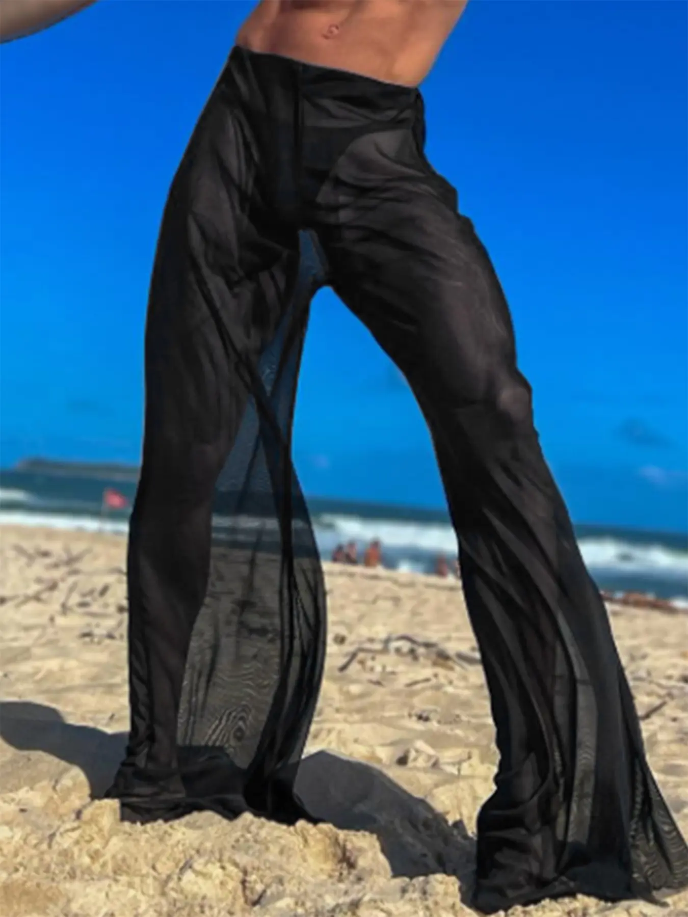 INCERUN  Men's Fashion Basic Long Pants Trouser, Plain Mesh See-Through Sexy Leggings, Menswear, Suitable for Daily Wear