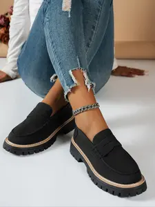 Thick Sole Loafers, Suede Material Upper, Classic Design with Height Boosting Effect, Perfect for Casual & Daily Wear, PU Leather Loafers