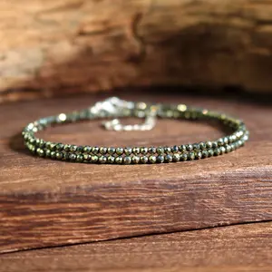 Natural Dainty Pyrite Tiny 2mm Beaded Choker Minimalist Crystal Sliver Chain Healing Natural Stone Women Necklace Gift For Her
