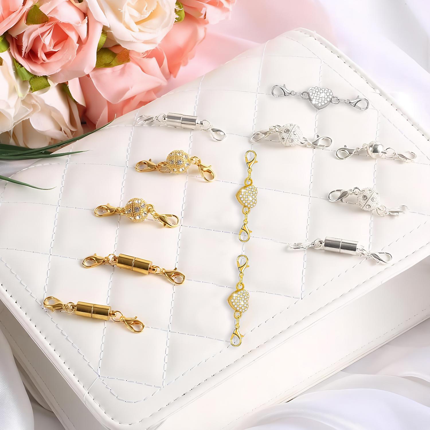 12 Pack Magnetic Necklace Clasps and Closures Necklace Jewelry Extender with Strong Magnet Magnetic Gold and Silver Plating Gift Bracelet Necklaces Chain Converters