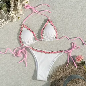 2026 New Sexy Floral Print Bikini Set for Women, Cute Ruffle Trim Two Piece Swimsuit with Color Block Shoulder Straps, Sweet Teen Girl Style Bathing Suit, Perfect for Beach Vacation Pool Party Summer Holiday