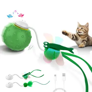 Bentopal Automatic Interactive Cat Ball Toy Fast Moving, Motion Activated with Dragonfly Feather Tails, Squeak Sound Electronic Kitten Toy for Indoor Cats Self Play & Stimulation