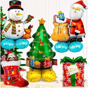 Christmas Balloons, Giant Large 8 Pcs, Christmas Tree, Gift Box Foil Balloon for Christmas New Year Party Decorations