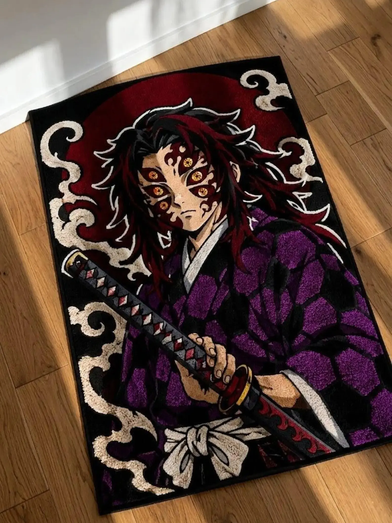 Hand Tufted Anime Area Rug - Demon Slayer Inspired, Handmade Otaku Room Decor for Manga Gaming Bedrooms