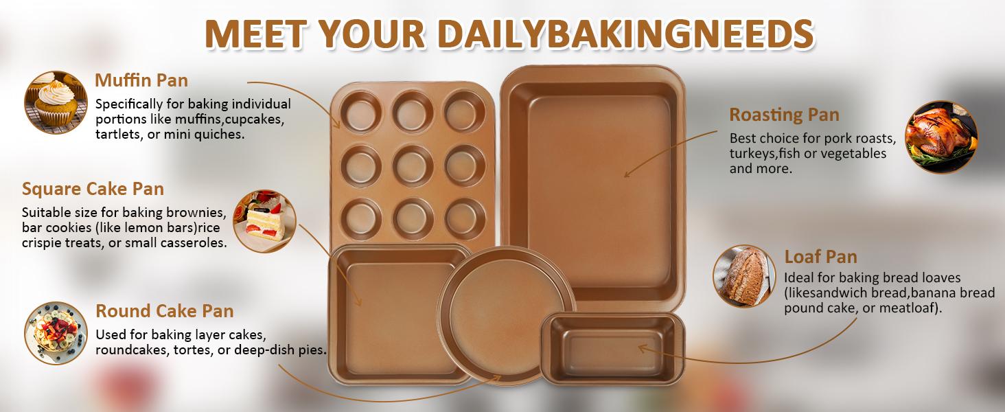 10-Piece Nonstick Bakeware Set, Carbon Steel, Oven Safe Baking Pans, Cookie Sheets, Baking Trays, Bakeware for Bakers, Kitchen Cooking Utensils 10-Piece Nonstick Bakeware Set, Carbon Steel, Oven Safe Baking Pans, Cookie Sheets, Baking Trays, Bakeware for Bakers, Kitchen Cooking Utensils