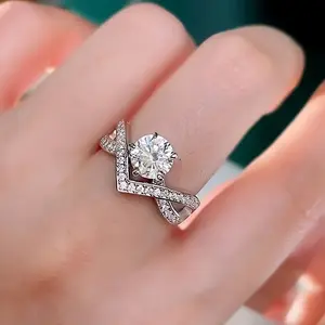 Elegant Adjustable Crown Ring with Moissanite - Luxurious 925 Silvery Plated, April Birthstone, Perfect for Weddings & Gifts