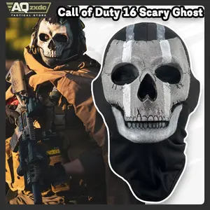 AQzxdc Call of Duty 16 Scary Mask, Classic Skeleton Ghost Chin Mask Ghost Scary Headgear for COD Warzone Cosplay Airsoft Mask Halloween patellaband