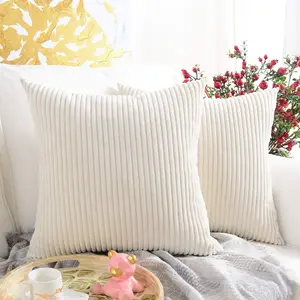 Solid color striped corduroy throw pillow sofa cushion simple nap pad office waist cushion cover