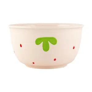 Golden Lion Pink Strawberry Ceramic Bowl - 4.5 Inch Dessert Bowl, 400ML Capacity, Cute Fruit Pattern for Cereal, Ice Cream, Snacks