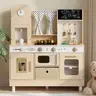 【ChristmasGift】VEVOR Kids Wooden Play Kitchen Set Realistic Lights & Sounds Ice Maker Microwave Storage Modern Pretend Cooking Toy Playset for Toddlers, Girls & Boys Ages 3-8, Quality Solid Wood MDF, 360° Faucet, Accessories