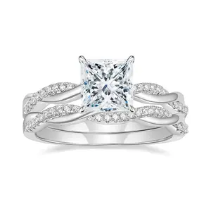 EAMTI 2ct Wedding Band for Women Princess Cut Bridal Ring Sets Cubic Zirconia Promise Engagement Rings Twisting Infinity Pave Set