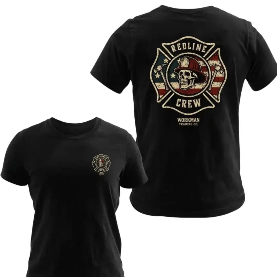 Redline Crew Firefighter Shirt, Skull Fireman T-Shirt, Vintage Thin Red Line Fire Dept Tee, Firefighter Gift Shirt