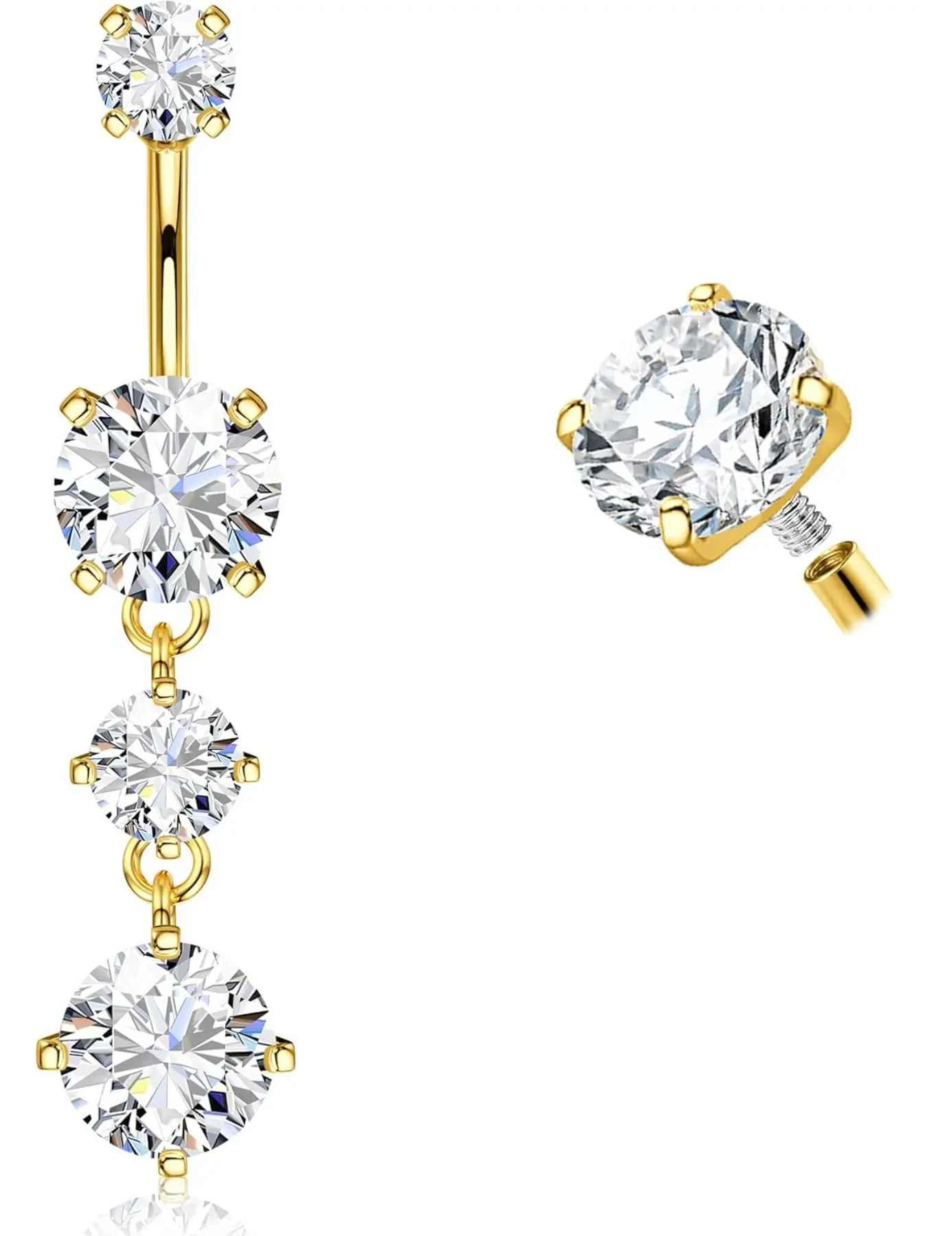 G23 Titanium Dangle Belly Button Rings for Women 14G Internally Threaded Belly Ring Dangling Piercing Jewelry with Heart Butterfly CZ Hypoallergenic Navel Piercing Ring Gold/Silver Tone Body Jewelry Body Jewellery