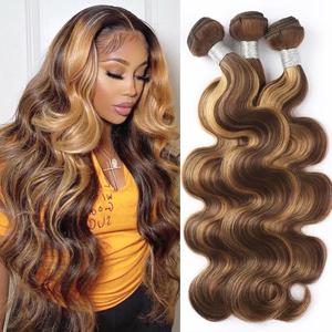 Gefily[12A]P4/27 Honey Blonde Highlight Hair Bundles Brazilian Body Wave Human Hair Weave 3 Bundles T1B/4/30 Body Wave Bundles
