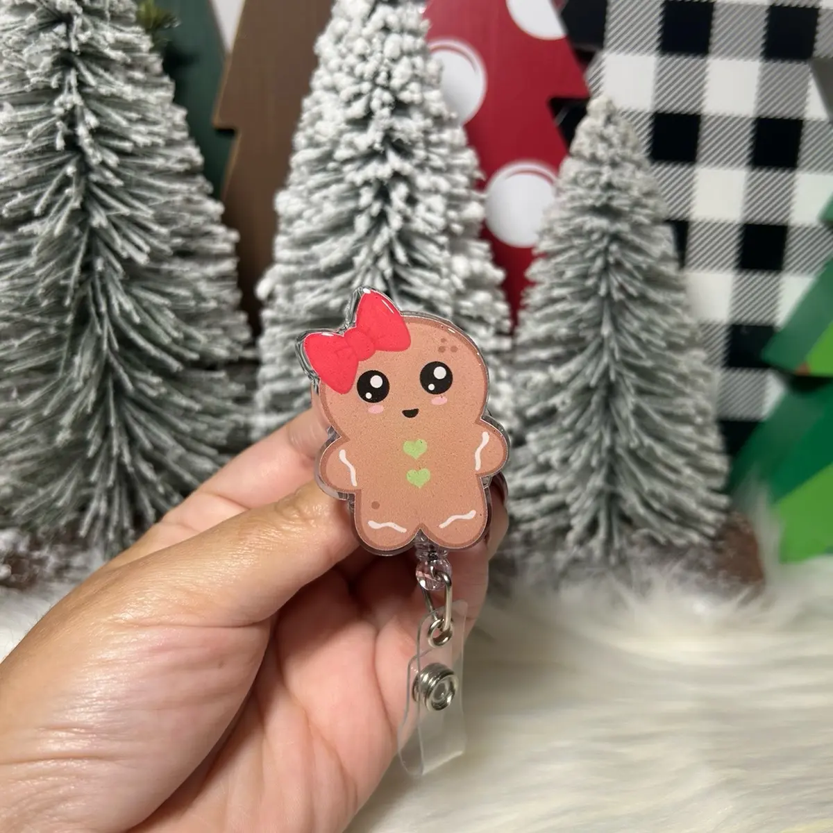 Gingerbread Badge Reel, 2 Inch, 360° Swivel Alligator Clasp, Retractable 34" Cord for Work & ID Badges