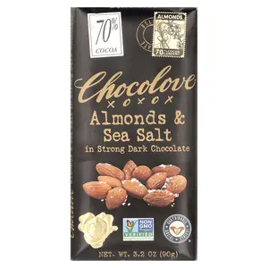 Chocolove Almonds & Sea Salt in Strong Dark Chocolate, 70% Cocoa, 3.2 oz (90 g)