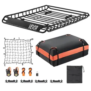 VEVOR Roof Rack Basket, 51x 36x 4.1 in, Universal Rooftop Cargo Carrier with 1120x 870x 260 mm Cargo Bag, Net, Ratchet Straps, 200 lbs Max Load Capacity Car Top Luggage Holder, for SUV Truck Car