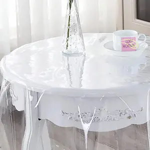 Clear Plastic Tablecloth Protector Round Table Transparent Cover Vinyl Table Cloth for Kitchen and  Table 54 x 54 Inch