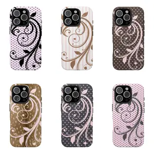 Aesthetic Floral Swirl Phone Case | Vintage Leaf Pattern, Soft Pink Polka Dot & Stripe Design Cover For iPhone 17 Pro Max 16 15 14 13 12 11 for Samsung S21 S22 S23 S24 S25 S26 Phone Case | Tough Phone Case | gift for him for her | Best Gift