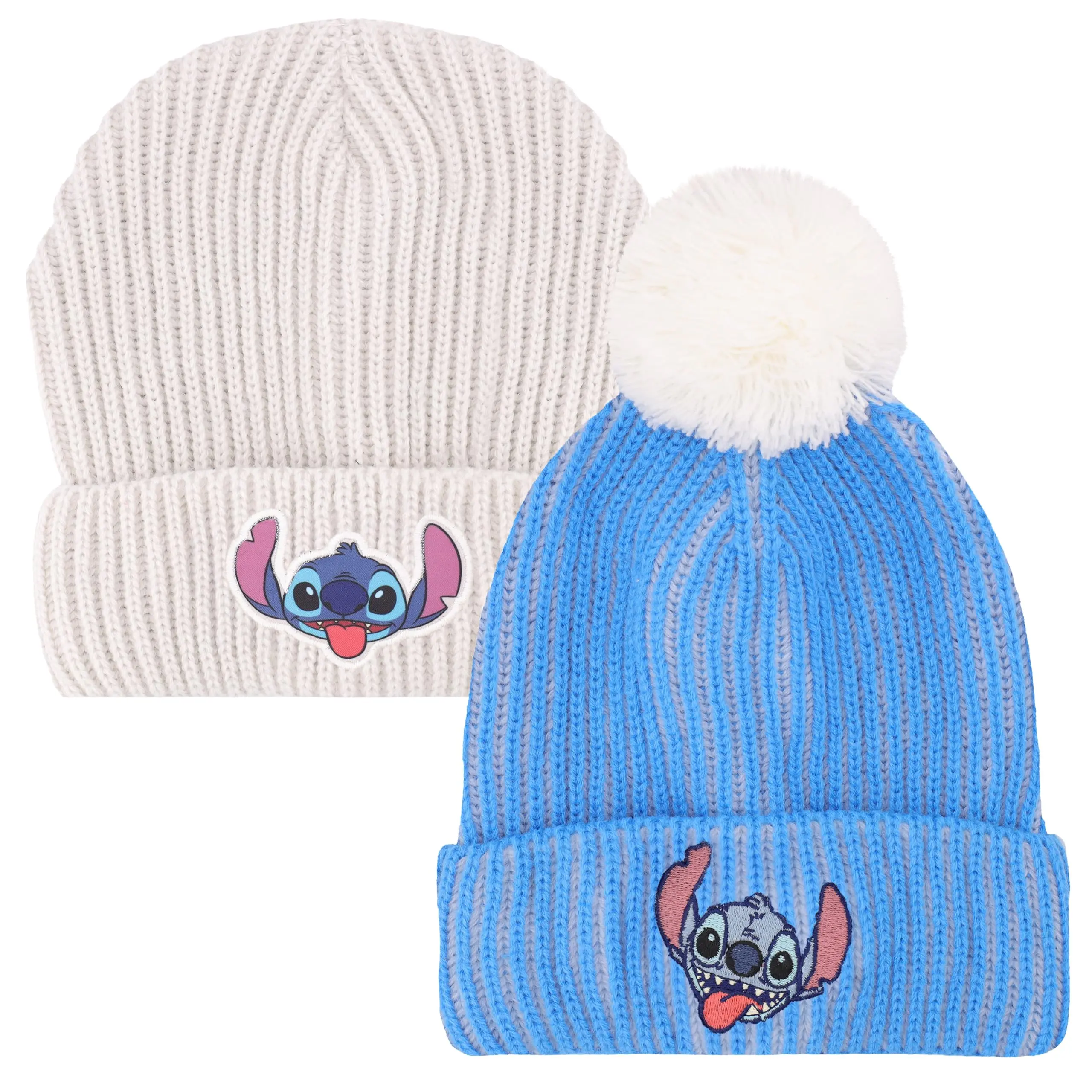 Disney Stitch Girls Winter Hat 2 Pack – Knit Beanie with Pom Pom & Cuff – Soft Warm Cold Weather Hats for Kids Ages 5–13