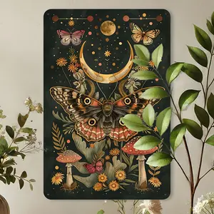 Vintage Butterfly & Moon Phase Metal Tin Sign - 8x12 Inch Iron Wall Art with Bohemian Mushroom & Floral Design, Perfect for Home Decor, Bar, Cafe, Gym, Garden - Indoor & Outdoor Use, Cafe Wall Hanging| Mystical Decor Piece| Ornaments Artistic