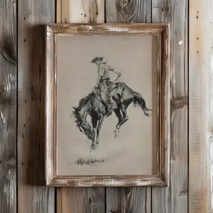 [Sale off up to 40%]-[FREE-SHIP] Cowboy Riding Bronco Art Print Vintage Western Home Decor