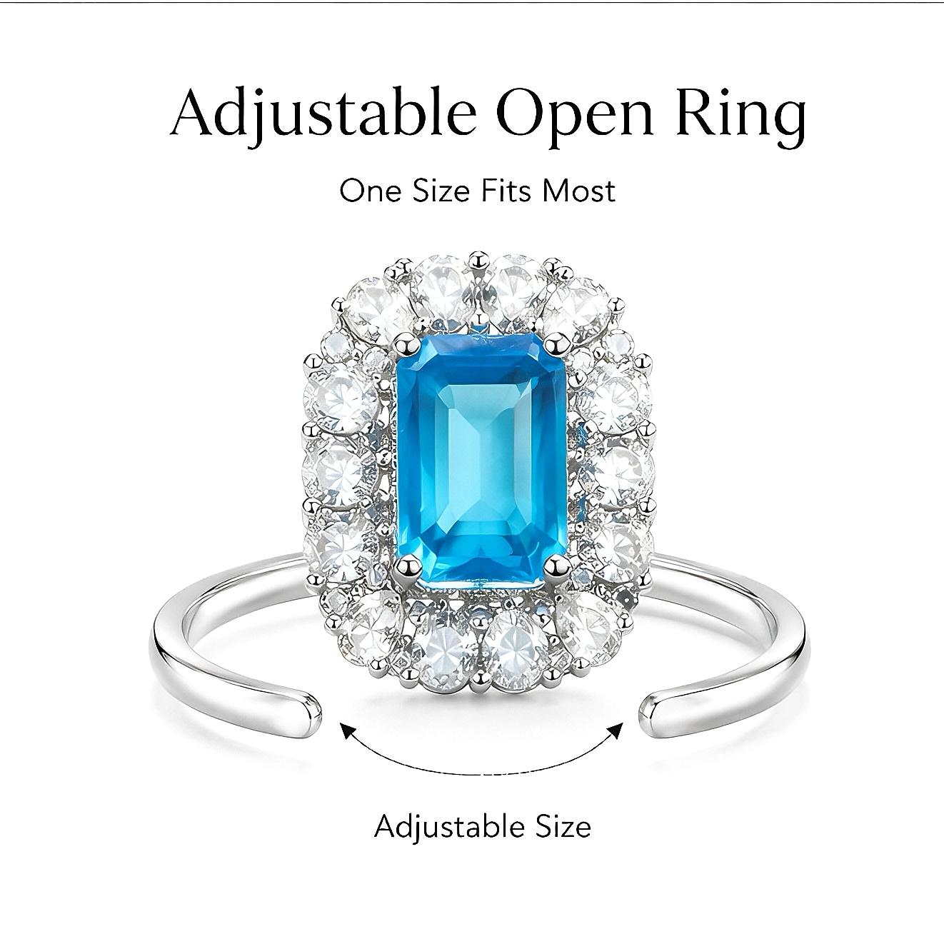Solitaire Ring, Women's Adjustable Multi-Row Eternity Ring, Copper Plated Silver Finish, Blue Synthetic Zircon, Vintage Costume Jewelry, Classic Engagement Matching Band, Ideal For Banquet & Birthday Gift, Eternity Band Ring, Romantic Vintage