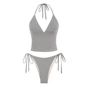 Women's Summer Beach Floral Leaves Halter Tied Tank Style Full Coverage Bikini Tankini Set Two Piece Bathing Suits, Summer Swimsuit Set