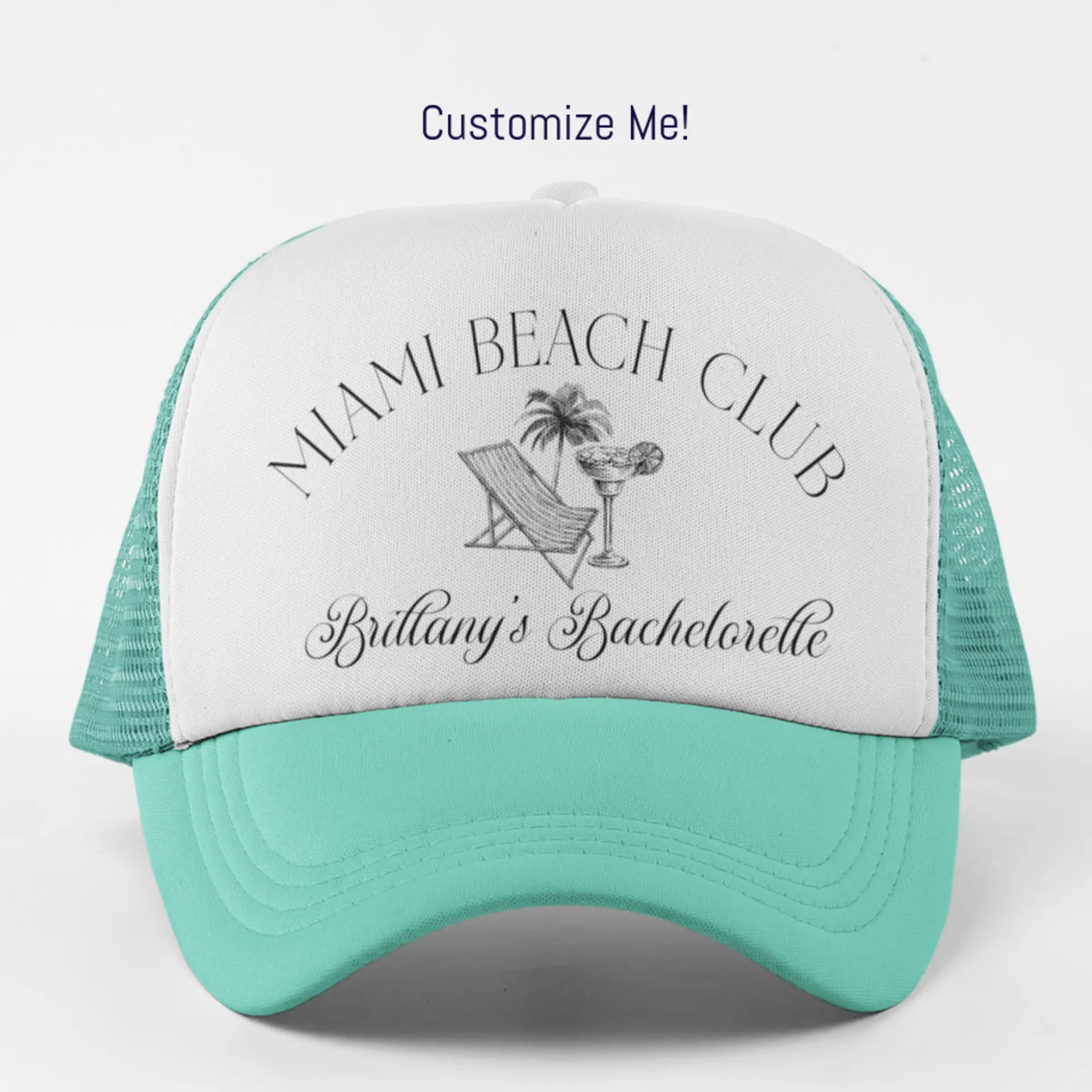 Custom Bachelorette Party Trucker Hat – Personalized Palm Tree Design | Bridal Party Hats, Bridesmaid Gifts, Beach Bachelorette Weekend Accessories, Matching Group Hats