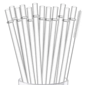 12-Pack Reusable Hard Plastic Clear Straws, 10.5 in x 0.3 in Tumbler Straws for 16 OZ 20 OZ 30 OZ Stanley, YETI, Starbucks Tumblers with Cleaning Brush