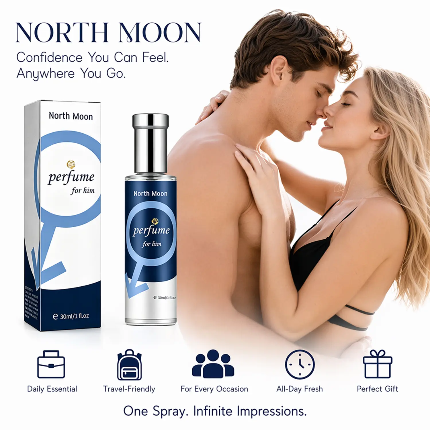 Men's Pheromone Perfume, Infused with Premium Pheromone Formula, Long Lasting Elegant Fresh Scent, Specially Crafted to Leave a Captivating Impression, Perfect for Romantic Evenings, Ideal Valentine's Day Gift for Him 30ml